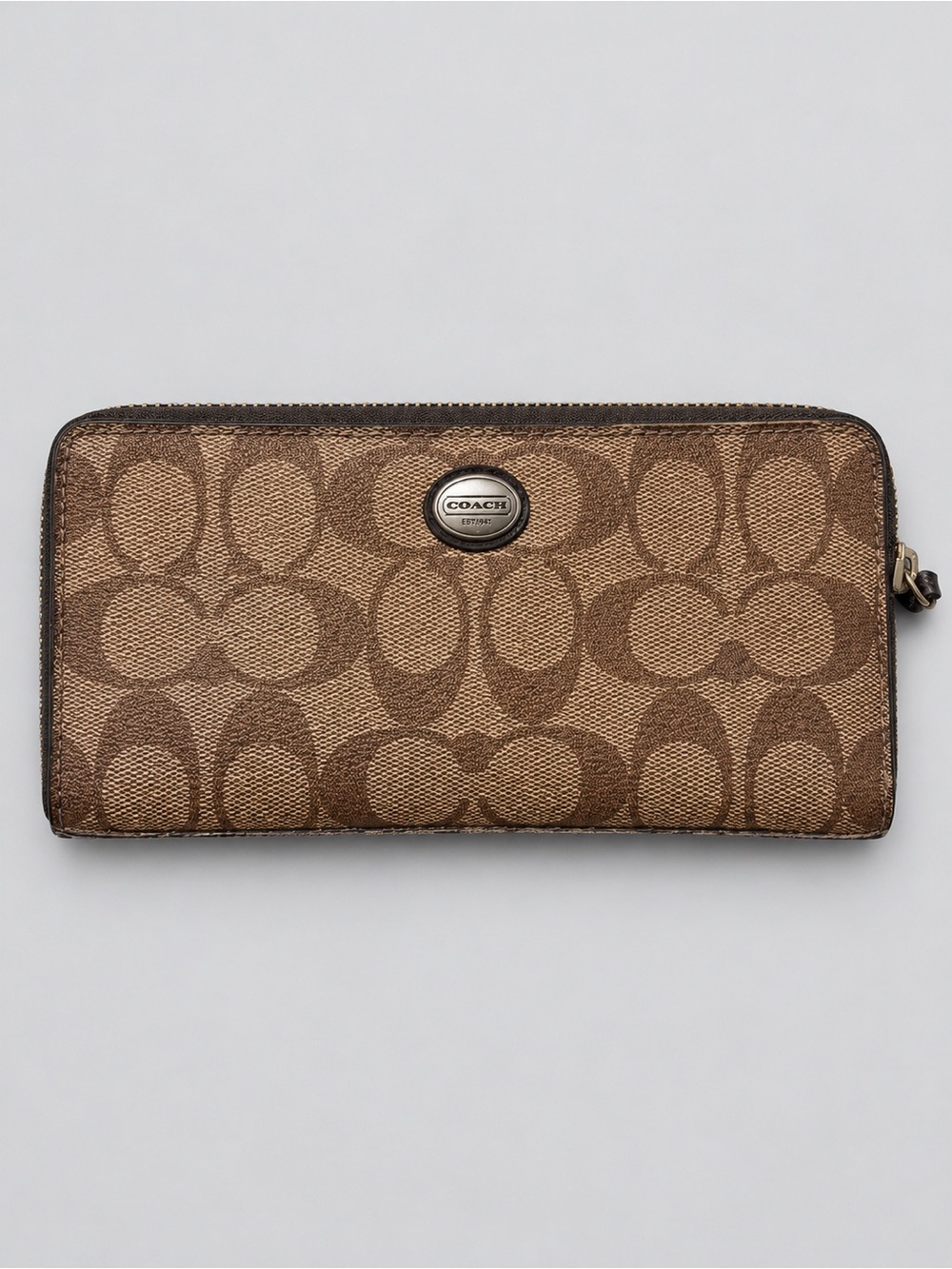 COACH Peyton  Signature Zip-Around Wallet in Brown